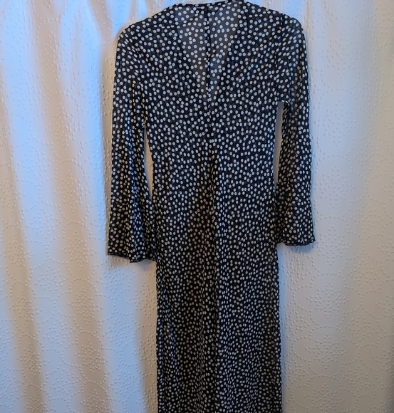 NWT Zara Black and White Polkadot Mesh Front Tie Ruffle Coverup Duster Dress S - Picture 2 of 7